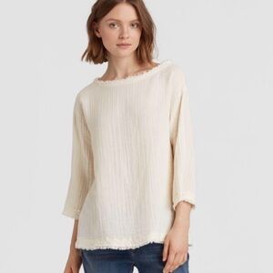 Eileen Fisher Cream Textured Boatneck Blouse